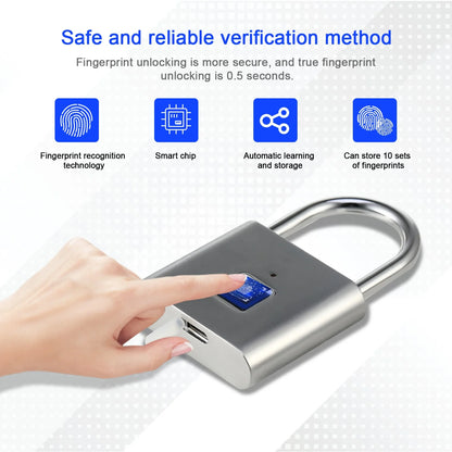 Fingerprint-Enabled Smart Keyless Security Locker Lock - IP65 Waterproof Anti-Theft USB Rechargeable Padlock for Gym Use